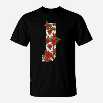 Rose Letter J Initial Colourful Flower Roses Style T-Shirt | Crazezy UK