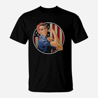 Rosie The Riveter Usa American Flag T-Shirt - Thegiftio UK