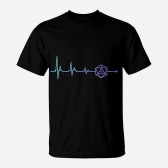 Rpg Gamer Heartbeat D20 Dungeons Game Retro 20D Gaming Dice T-Shirt | Crazezy
