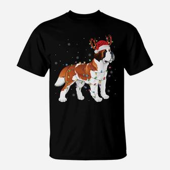 Saint Bernard Santa Hat Reindeer Christmas Lights Xmas Gift Sweatshirt T-Shirt | Crazezy