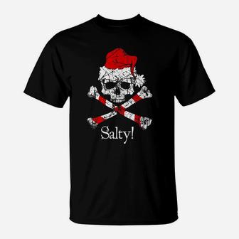 Salty Pirate Christmas Jolly Roger T-Shirt | Crazezy
