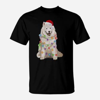 Samoyed Christmas Lights Xmas Dog Lover Santa Hat T-Shirt | Crazezy