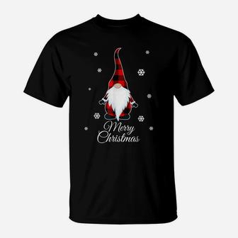 Santa Claus Garden Gnome Merry Christmas Buffalo Plaid T-Shirt | Crazezy