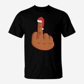 Santa Claus Hat Sitting On The Tip Of A Bird Finger T-Shirt - Monsterry