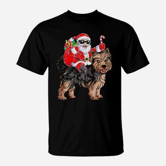 Santa Claus Riding Yorkshire Terrier Xmas Gifts Dog T-Shirt - Monsterry