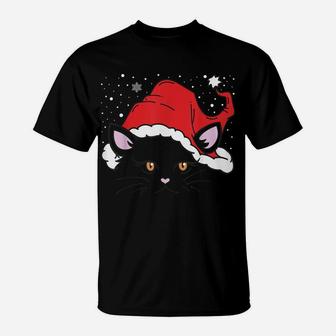 Santa Hat Cat Face Christmas Kittens Lovers Xmas Pajama T-Shirt | Crazezy DE