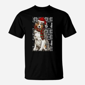 Santa Hat Xmas Australian Shepherd Ugly Christmas Sweatshirt T-Shirt | Crazezy UK