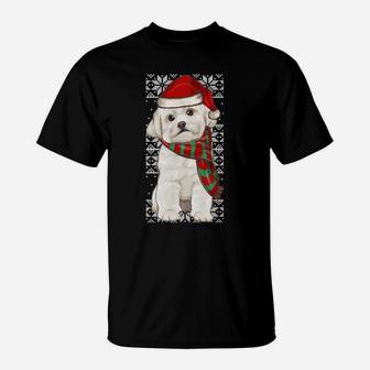 Santa Hat Xmas Maltese Ugly Christmas T-Shirt | Crazezy