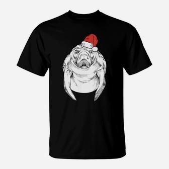 Santa Manatee Sea Cow Animal Ugly Christmas T-Shirt | Crazezy UK