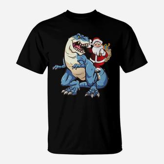 Santa Riding Dinosaur T Rex Christmas Gift Xmas T-Shirt | Crazezy DE