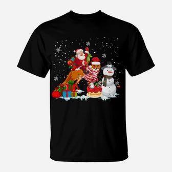 Santa Riding Fox Christmas Pajama Family Matching Snowman T-Shirt | Crazezy