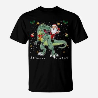 Santa Riding T Rex Funny Christmas Gifts A Dinosaur Xmas Sweatshirt T-Shirt | Crazezy DE