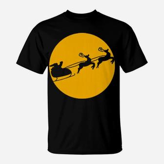 Santa With Sleigh And Reindeers T-Shirt - Monsterry