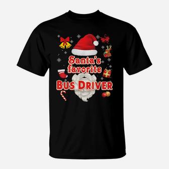 Santa's Favorite Bus Driver Christmas Cute Santa Face Ugly T-Shirt | Crazezy CA