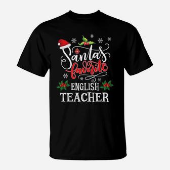 Santa's Favorite English Teacher Funny Christmas Light Xmas T-Shirt | Crazezy DE