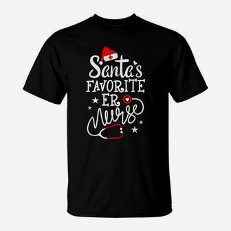 Santa's Favorite Er Nurse Shirt Funny Christmas Nurse Gift T-Shirt | Crazezy