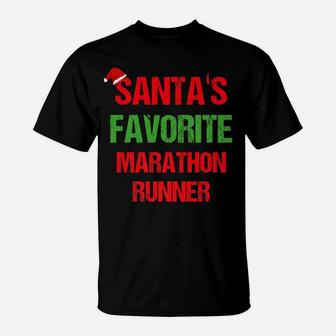 Santas Favorite Marathon Runner Funny Christmas Shirt T-Shirt | Crazezy AU