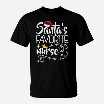 Santa's Favorite Nurse Christmas Pajama Lights Nursing Gifts Sweatshirt T-Shirt | Crazezy