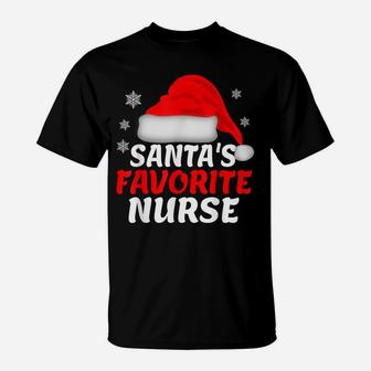 Santa's Favorite Nurse Funny Christmas Women Gift Nurses T-Shirt | Crazezy