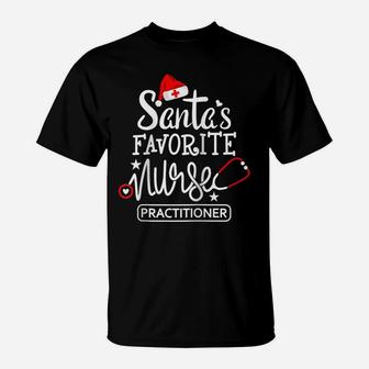 Santa's Favorite Nurse Practitioner Christmas Np Rn Nursing Raglan Baseball Tee T-Shirt | Crazezy