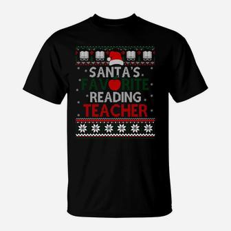 Santa's Favorite Reading Teacher Christmas Gift Ugly Sweater Sweatshirt T-Shirt | Crazezy UK