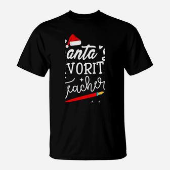 Santa's Favorite Teacher Christmas Xmas Gift Proud Teacher Sweatshirt T-Shirt | Crazezy DE