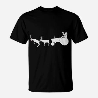 Santa's Sleigh Christmas Tractor Farmer Gift Farm Reindeer T-Shirt | Crazezy