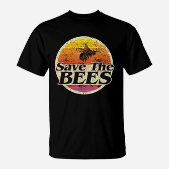Save Bees Women Men Vintage Retro Distressed Gift T-Shirt | Crazezy