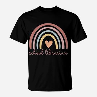School Librarian Boho Rainbow Library Funny Back To School T-Shirt | Crazezy