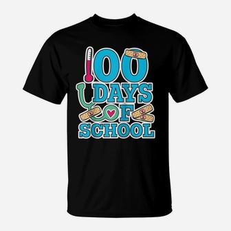 School Nurse 100 Days Of School Raglan Baseball Tee T-Shirt | Crazezy