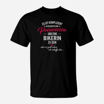 Schwarzes Damen-T-Shirt Prinzessin und Bikerin Slogan, Trendiges Motiv - Seseable