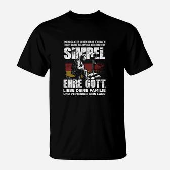 Schwarzes Herren-T-Shirt Ehre & Gott, Slogan mit Grafik - Seseable