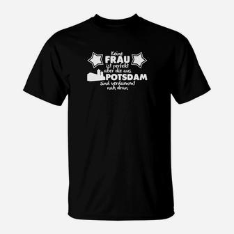 Schwarzes Herren-T-Shirt Potsdam-Spruch, Fast Perfekte Frauen Design - Seseable