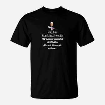 Schwarzes Krankenschwester T-Shirt mit Spruch, Cartoon-Motiv - Seseable