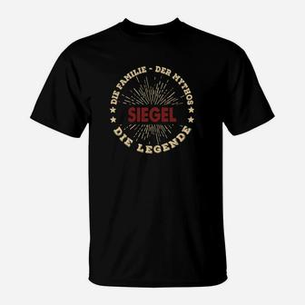 Schwarzes T-Shirt Herren, Familie Mythos Siege Legende in Gold - Seseable