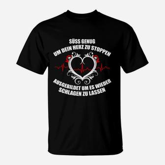 Schwarzes T-Shirt mit Herz-Flügel-Motiv, Süß genug um dein Herz zu stoppen - Seseable