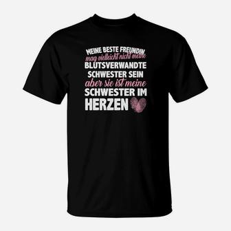 Schwarzes T-Shirt Schwester im Herzen, Beste Freundin Design - Seseable