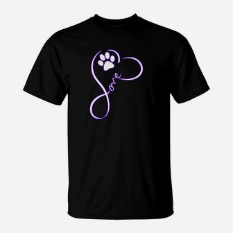 Schwarzes T-Shirt Tierliebe Pfotenabdruck & Herzschlaufe-Design - Seseable