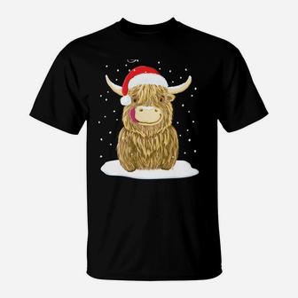 Scottish Highland Cow Merry Christmas Snow T-Shirt | Crazezy CA