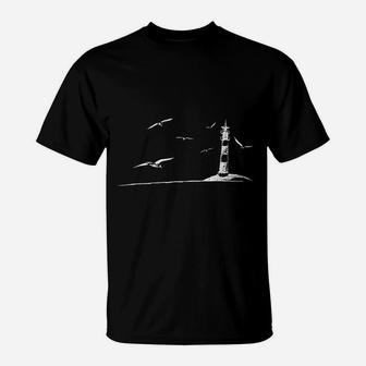 Sea Shore Lighthouse Seagulls Ocean Lover Vacation T-Shirt | Crazezy