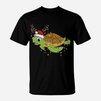 Sea Turtle Christmas Lights Funny Santa Hat Merry Christmas Sweatshirt T-Shirt | Crazezy AU