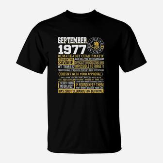 September Birthday Gifts Born September Virgo 1977 Funny T-Shirt | Crazezy