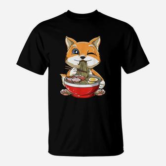 Shiba Inu Dog Eating Ramen Noodles Kawaii Japanese Dog T-Shirt | Crazezy DE