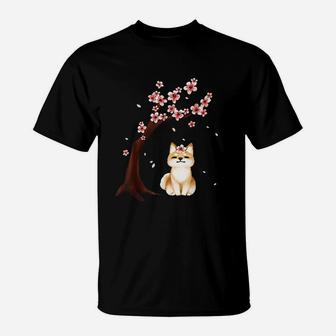 Shiba Inu Dog Japanese Cherry Blossom Sakura Flower T-Shirt | Crazezy