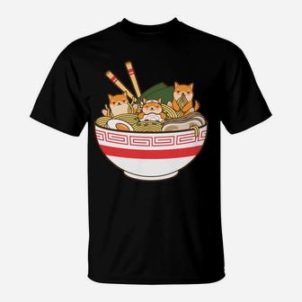 Shibas Eating Ramen Noodles - Kawaii Japanese Food Anime T-Shirt | Crazezy UK