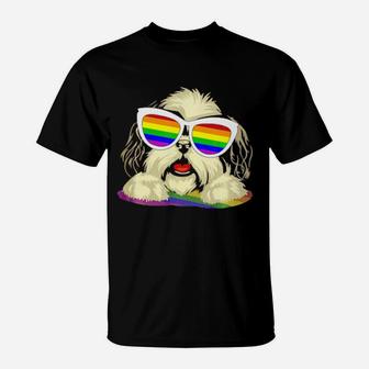 Shih Tzu Dog Gay Pride Flag Sunglasses Lgbt Dog Lovers T-Shirt - Monsterry AU