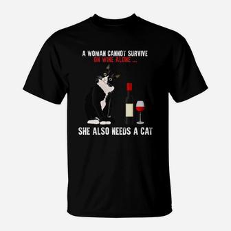 Siamese Cats A Women Cannot Survive On Wine Alone She Also Need Cats T-Shirt - Thegiftio UK