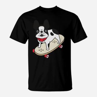 Skateboarding French Bulldog Puppy Skateboard Dog Frenchie Sweatshirt T-Shirt | Crazezy