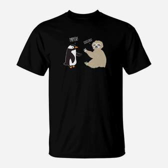 Sloth And Penguin Playing Rock Paper Scissors T-Shirt - Thegiftio UK