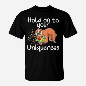 Sloth Holding Puzzle Piece Heart Cute Sloth Autism Awareness T-Shirt | Crazezy UK